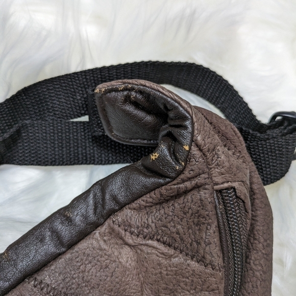 NWT Vintage Patchwork Genuine Leather Rawhide Brown Shoulder Crossbody Belt Bag - Picture 4 of 7
